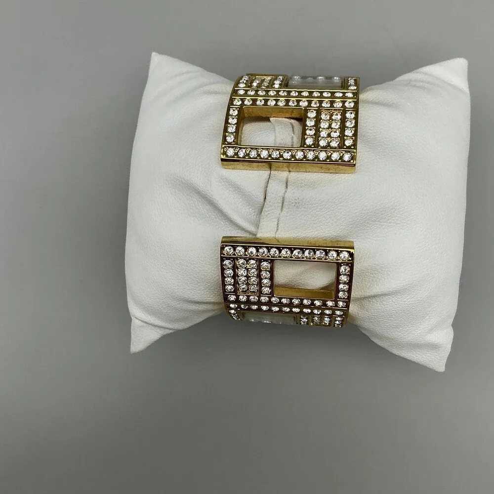 Victoria Wieck Womens Watch 27mm Gold Tone Floating Crystals Cuff New Battery